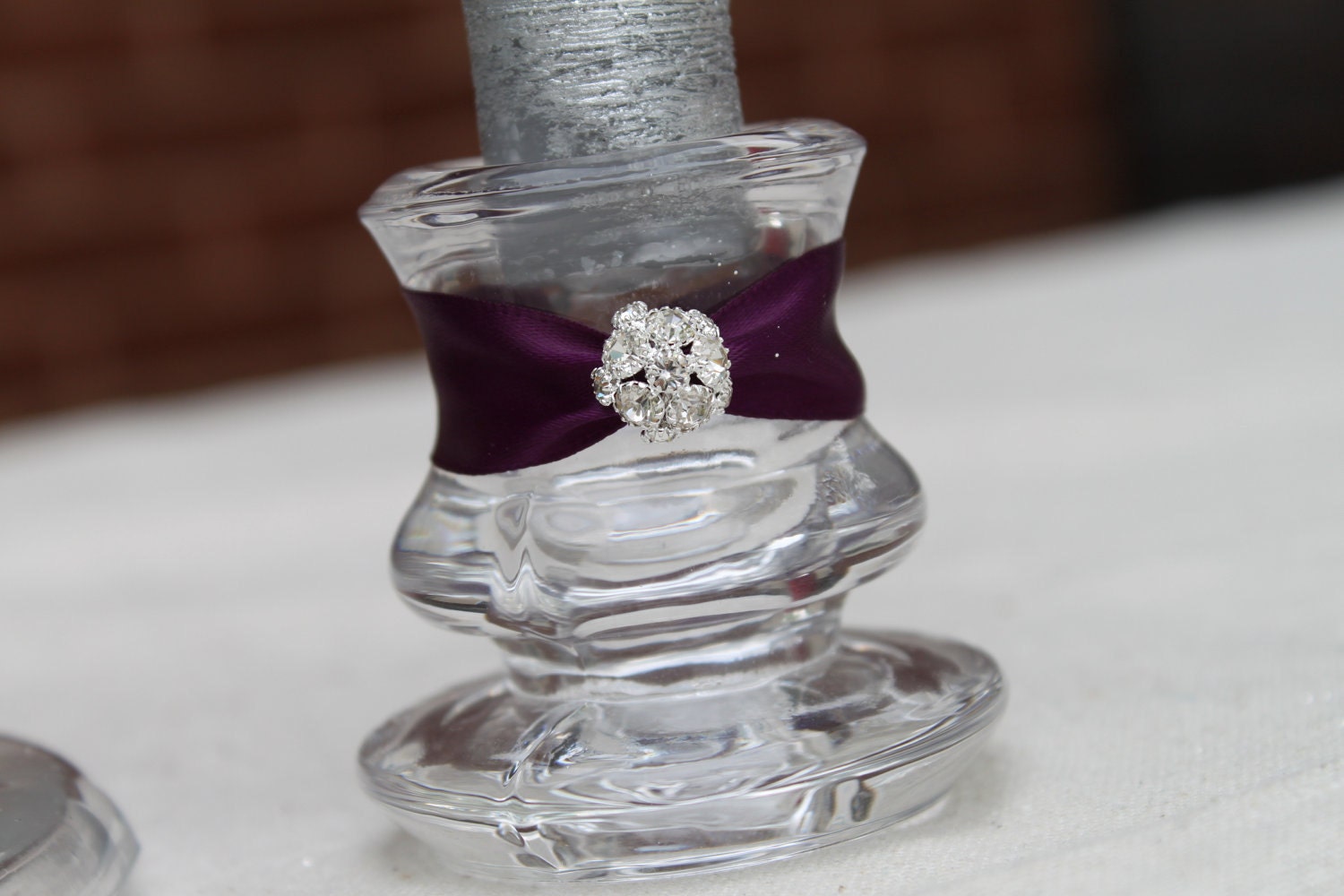 Unity Candle Set / Glass with Rhinestone Crystal Cluster / Unity Candle Holders