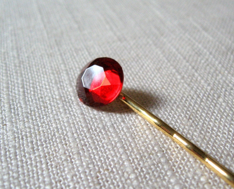 Ruby Red Rhinestone Bobby Pin, Garnet, Cherry Red, Hair Accessory