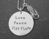 Hand Stamped Jewelry Love Peace Flip Flops Necklace
