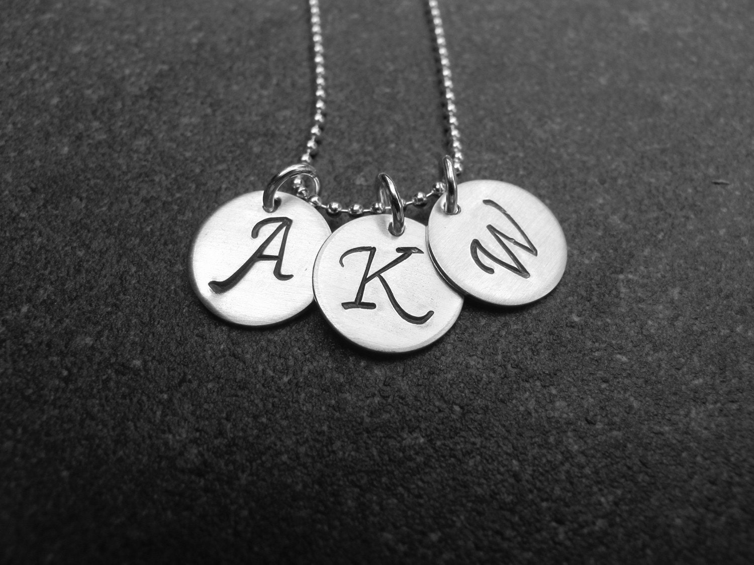 Hand Stamped Jewelry Grande Triple Fancy Initial Necklace