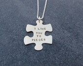 Hand Stamped Jewelry I love you to pieces necklace in copper
