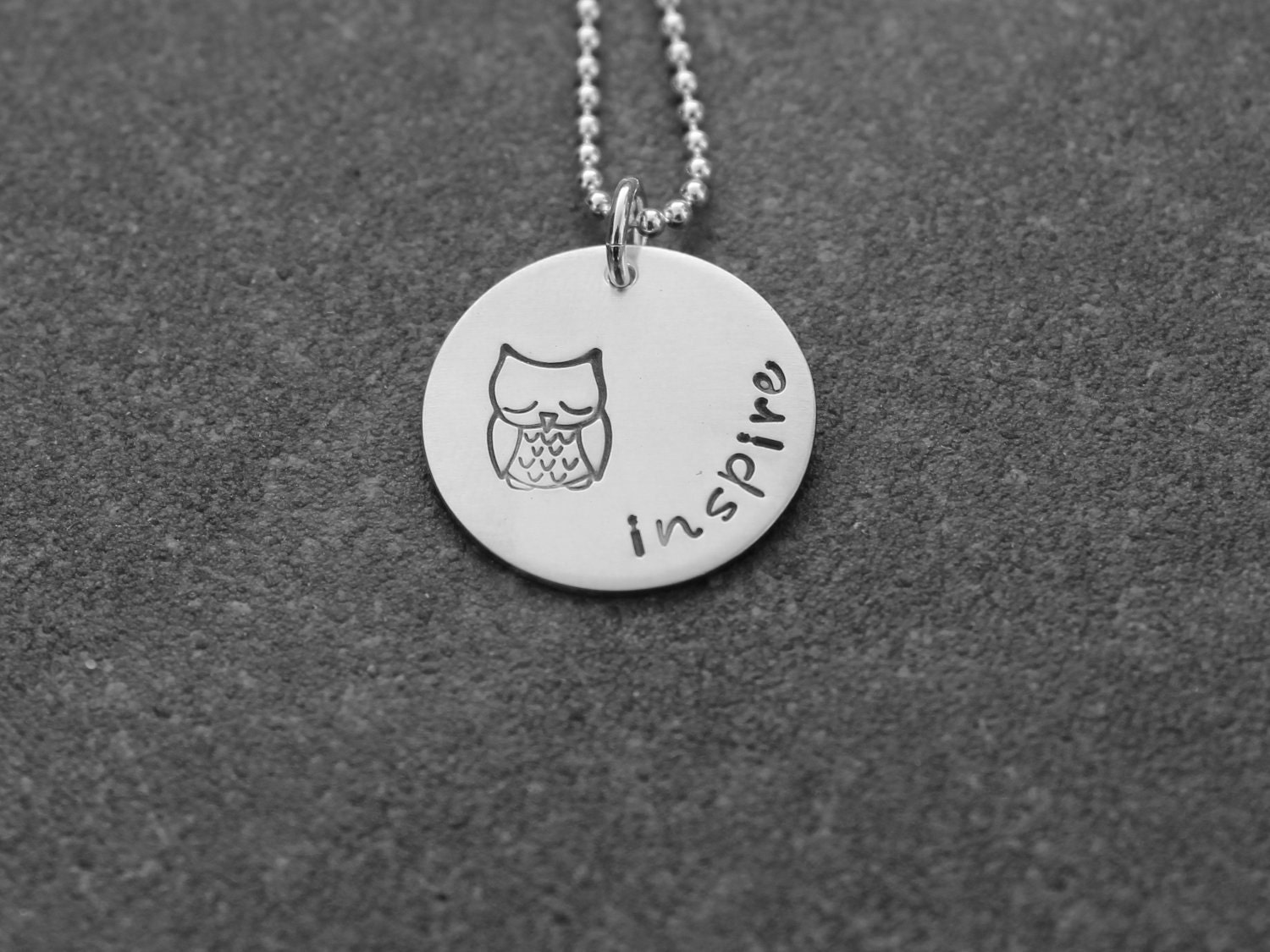 Hand Stamped Jewelry The Perfect Teachers Gift the Inspire Necklace With Wise Old Owl