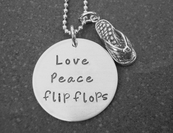 Hand Stamped Jewelry Love Peace Flip Flops Necklace
