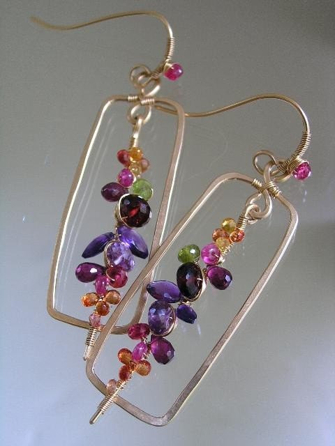 Wonder Jewels...Gold filled Framed Multi Gemstone Signature Original Encrusted Stem Earrings...made to order