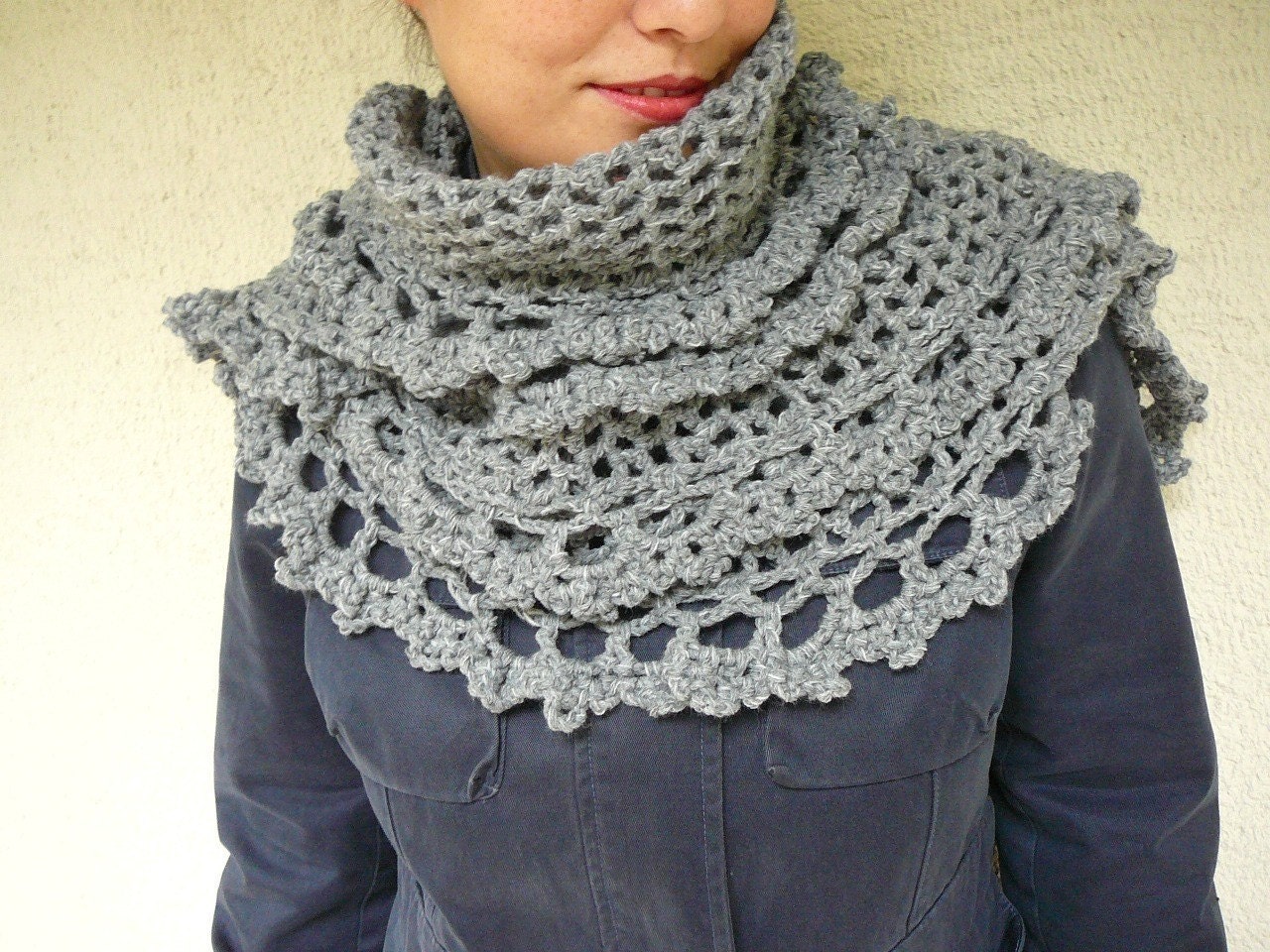 Gray Shawl With Lace