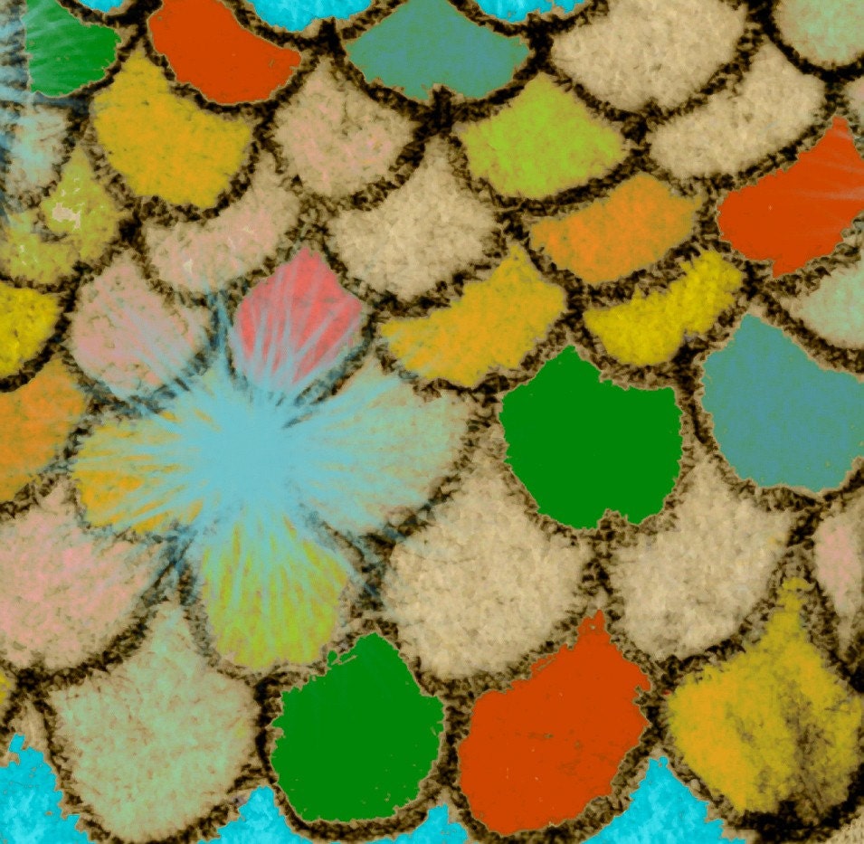 Birdbath - 4x6 Aqua Bird Multi Colored Feathers Illustration