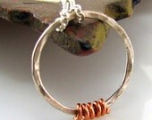 Hammered Sterling Silver Circle and Copper Coil Necklace