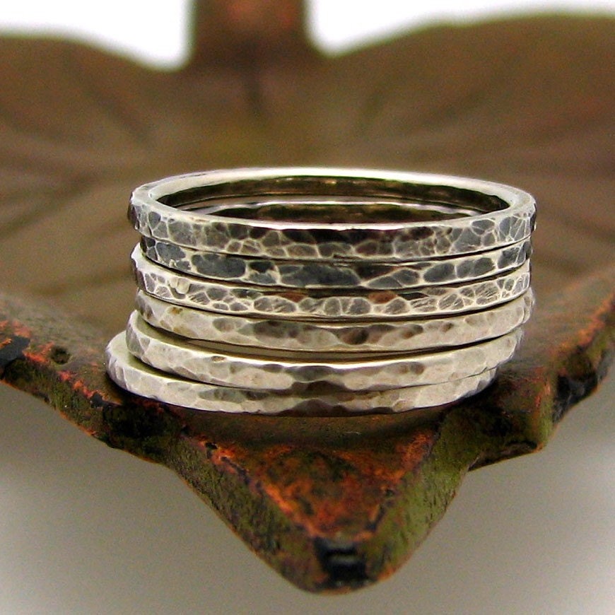 Stacking  Silver Ring with a Coral Reef texture