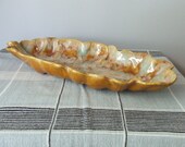 Glazed Ceramic Leaf Centerpiece Tray Dish Bowl 15 Inches 1960s 1970s Botanical