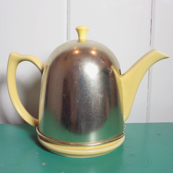 Yellow Hall Teapot with Aluminum Cozy by thetinbox on Etsy