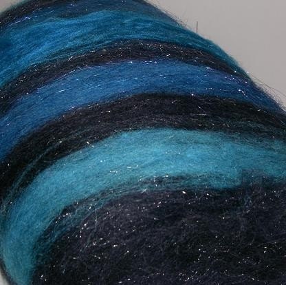 BLUE JEAN QUEEN - 1.8 oz. Batt with Superwash Merino, Hand Dyed Wool, Corriedale, Bamboo, Firestar, and Angelina / Glitz