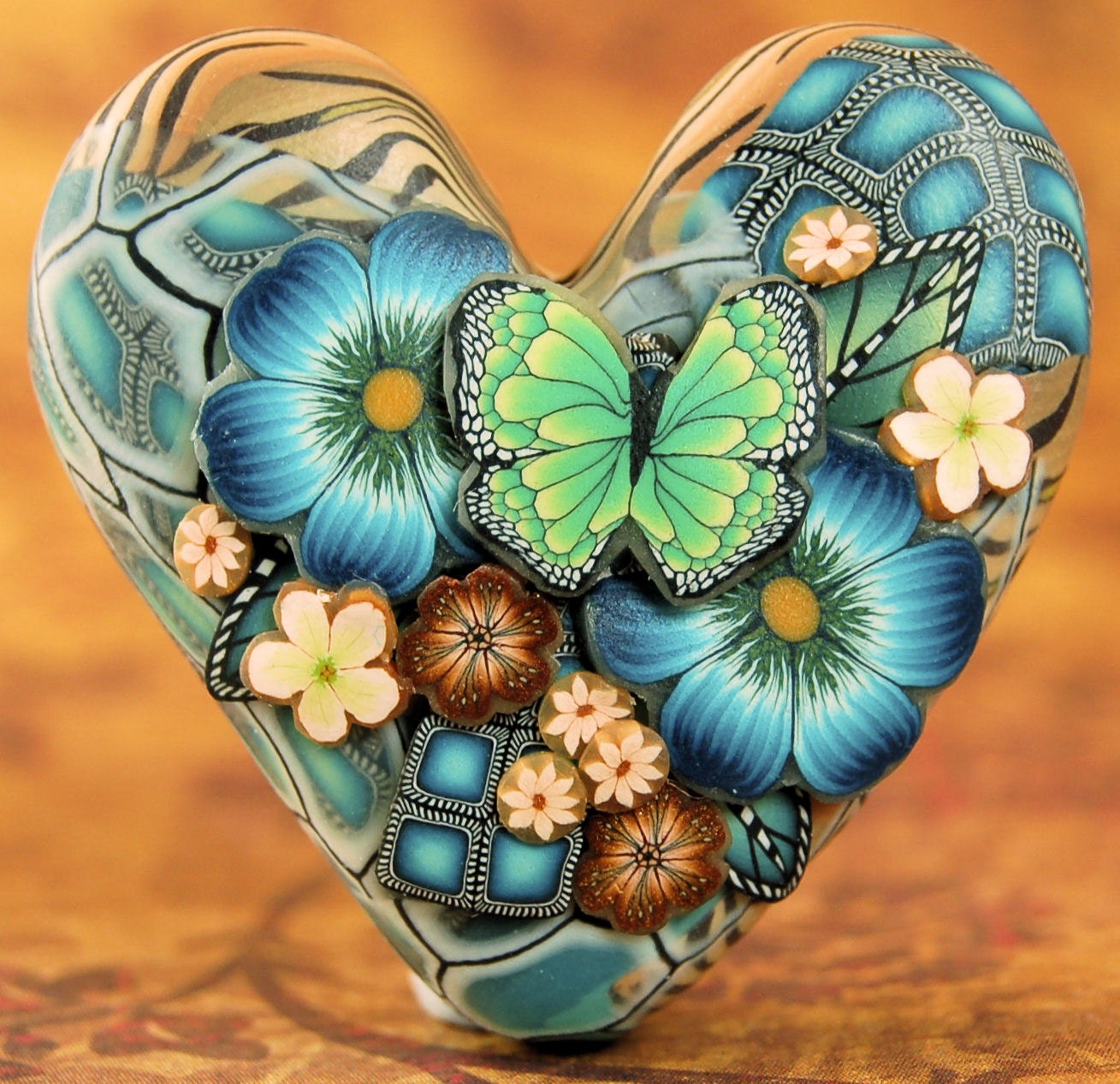 Polymer Clay Dimensional Heart Focal Bead