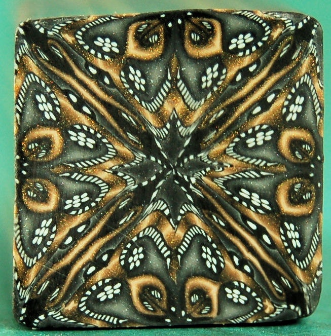 Small Black, White, and Bronze Square Kaleidoscope Polymer Clay Cane