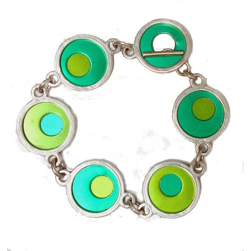 Two Tone Silver/recycled aluminum lime/green bracelet