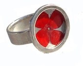 Silver Ring with Red Verbena Flower