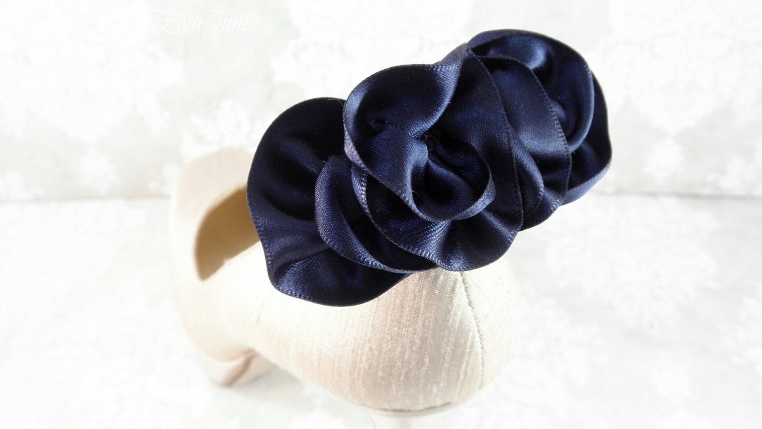 Navy Blue Shoe Clips, Evening Shoes, Handmade Bridal, Bridesmaid.