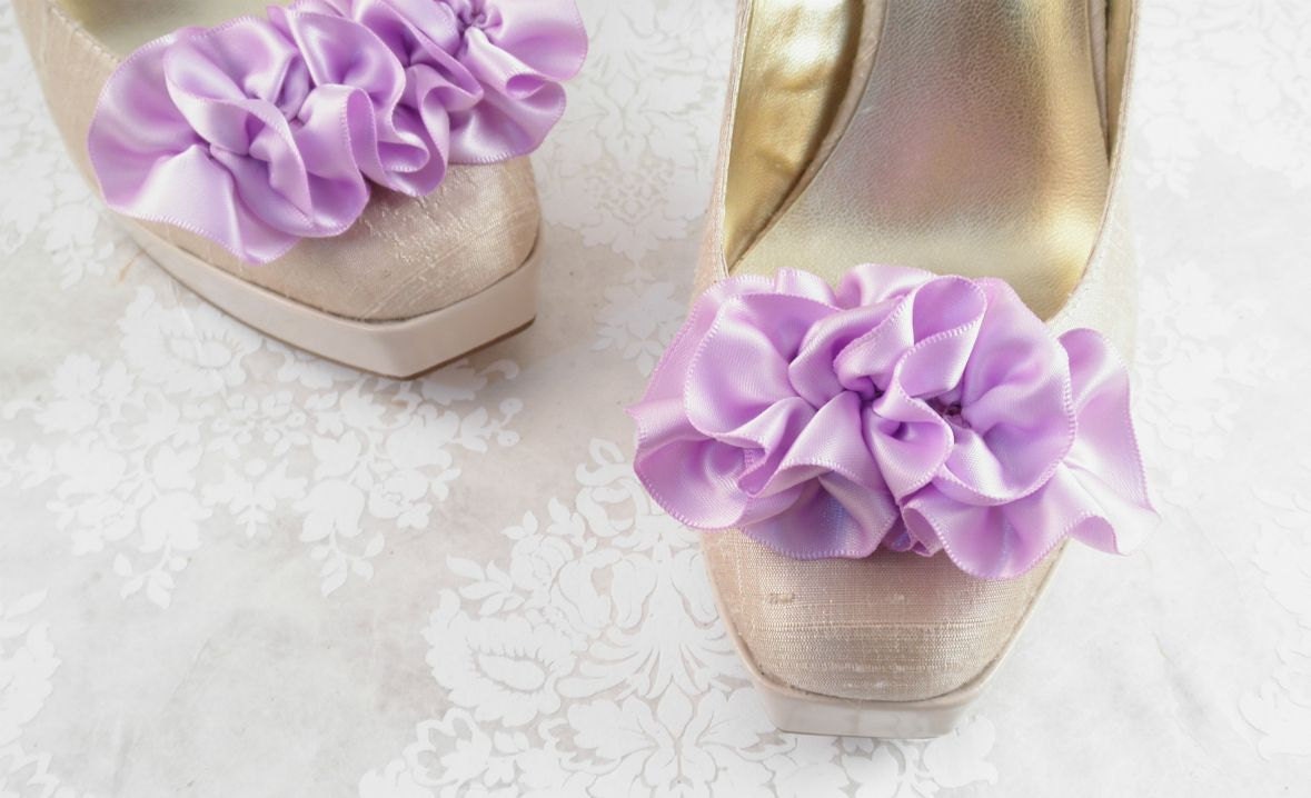 Purple Shoe Clips, Lavender Ruffle Shoes Clips