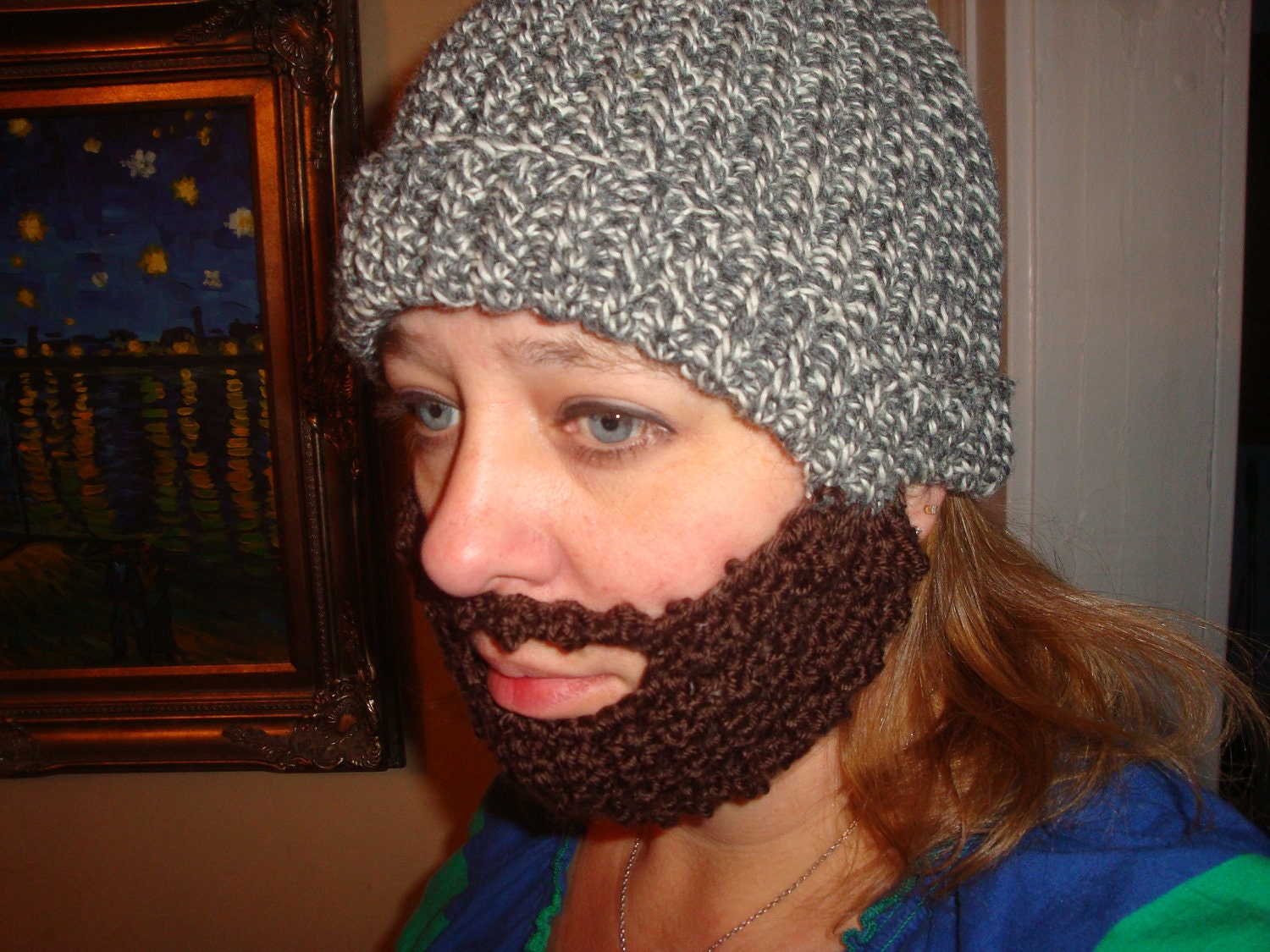 Fabulous crochet hat with attached beard / mustache bearded hat