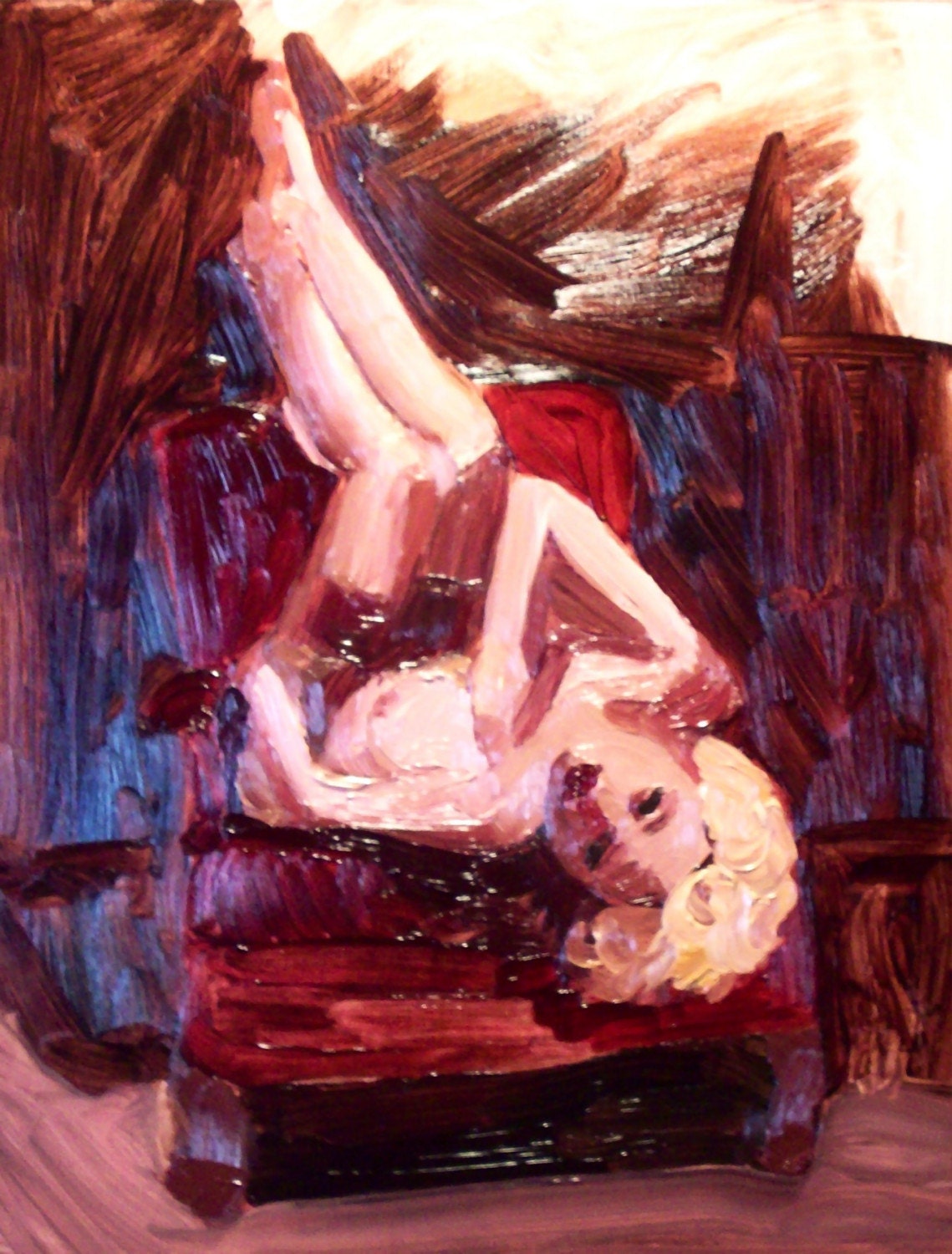Bella oil on board original painting nude pinup girl