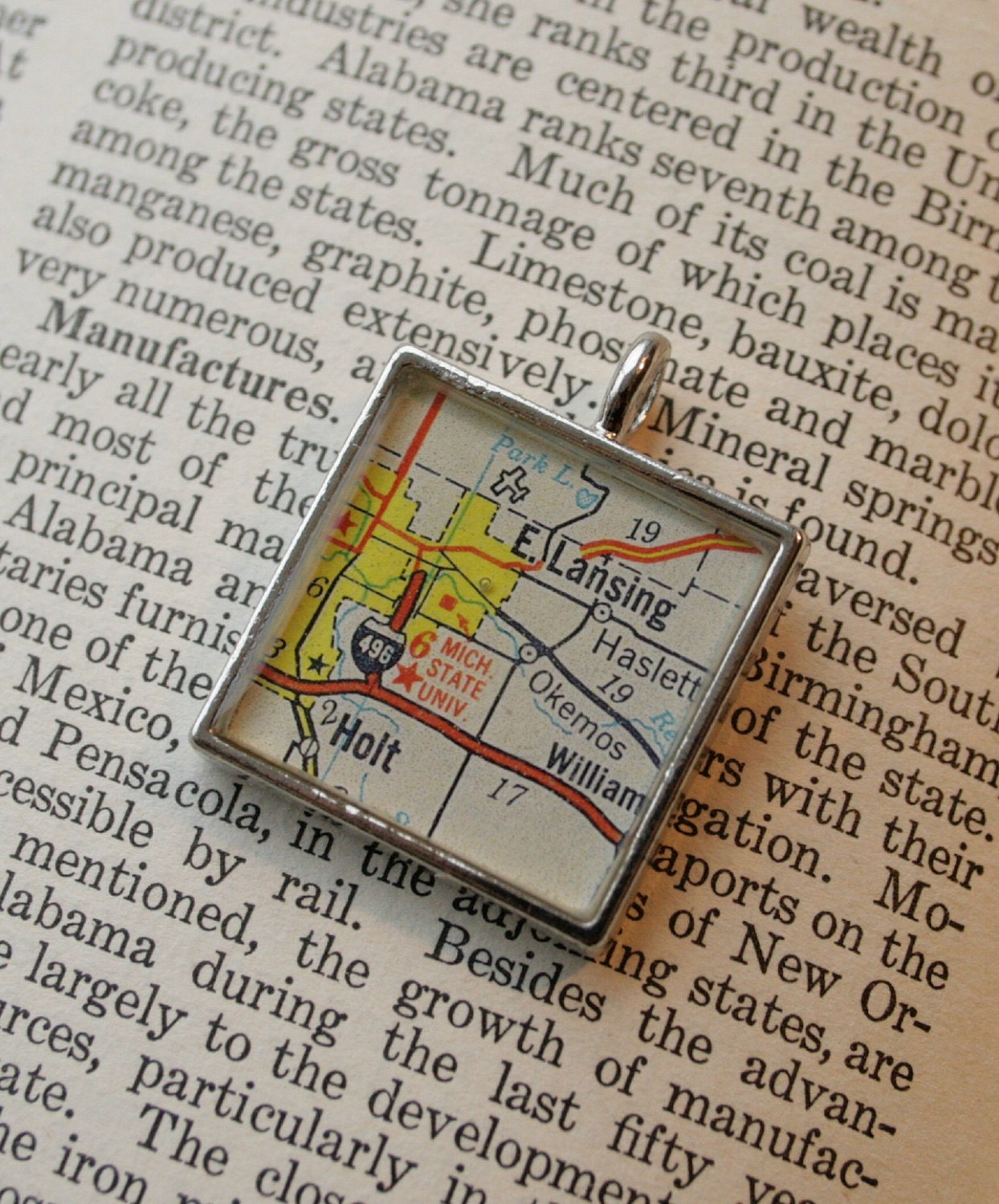 East Lansing, Michigan Map Pendant
