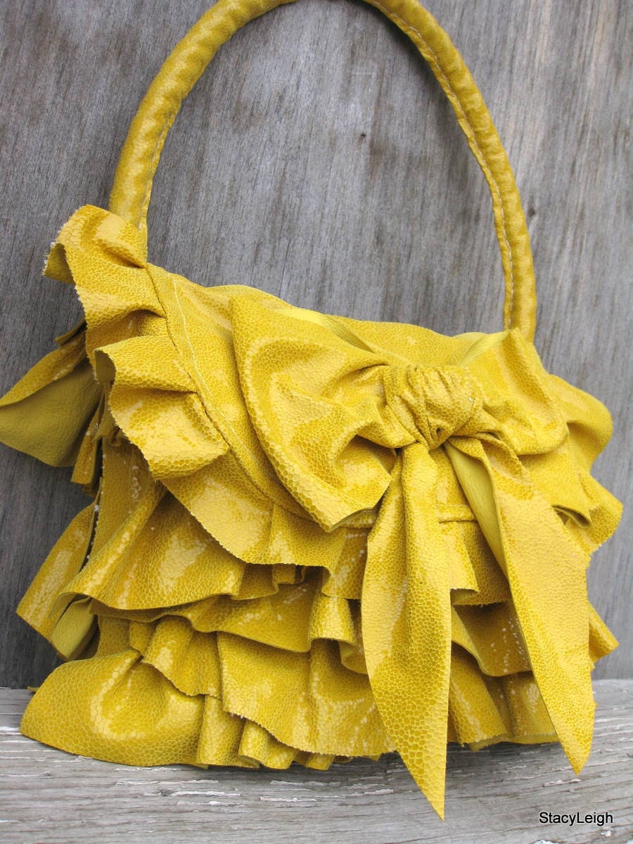 Yellow Sunshine Leather Ruffle Bag with Bow by Stacy Leigh Ready to Ship
