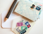 PERSONALIZED cards with handmade map envelopes and vintage postage stamps, geography lesson letter set (set of 8)
