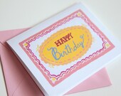 happy birthday greeting card, print of original illustration - pretty in pink (set of 2)