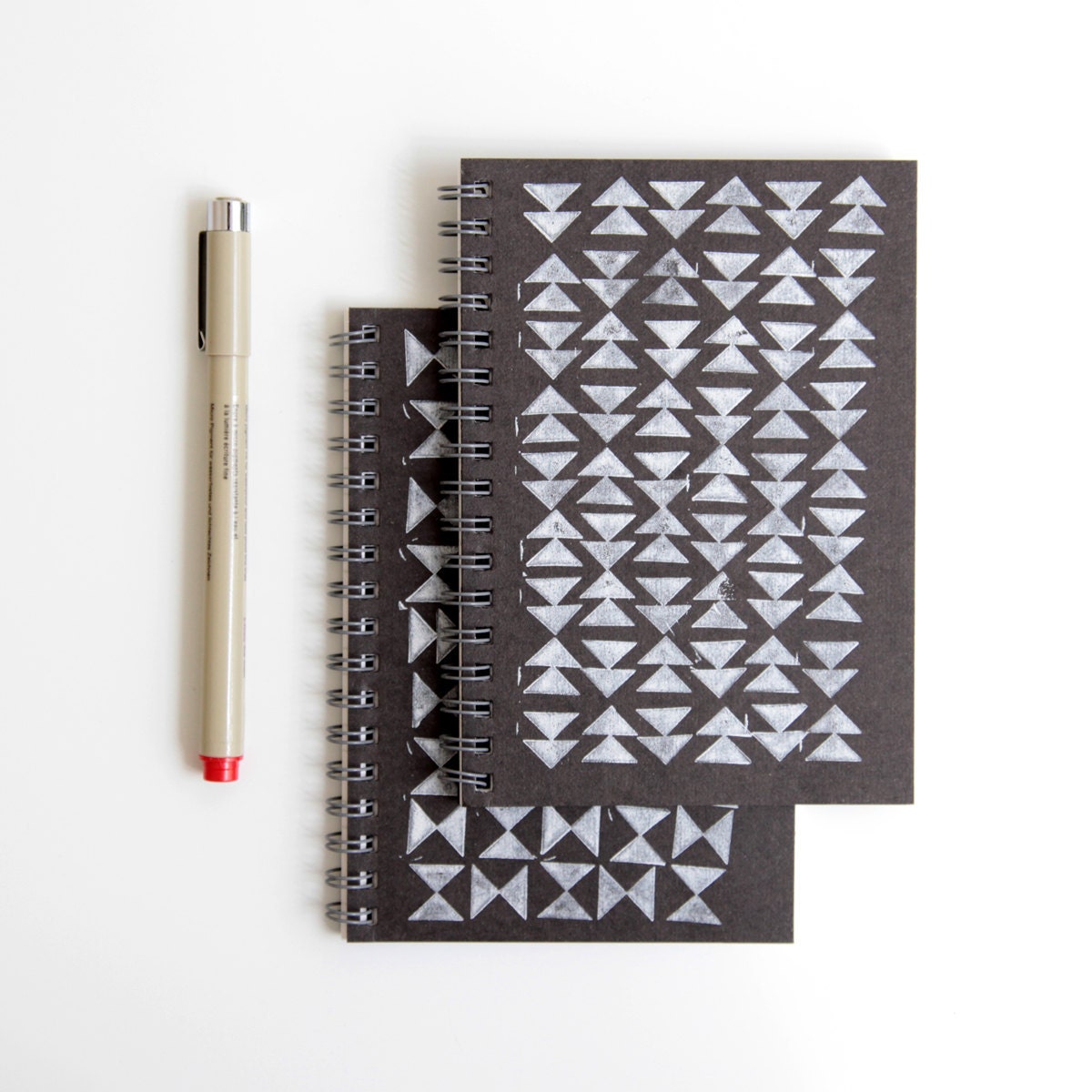 SALE hand stamped mini notebook, triangle pattern in black & white tribal arrow design (LAST ONE discontinued)