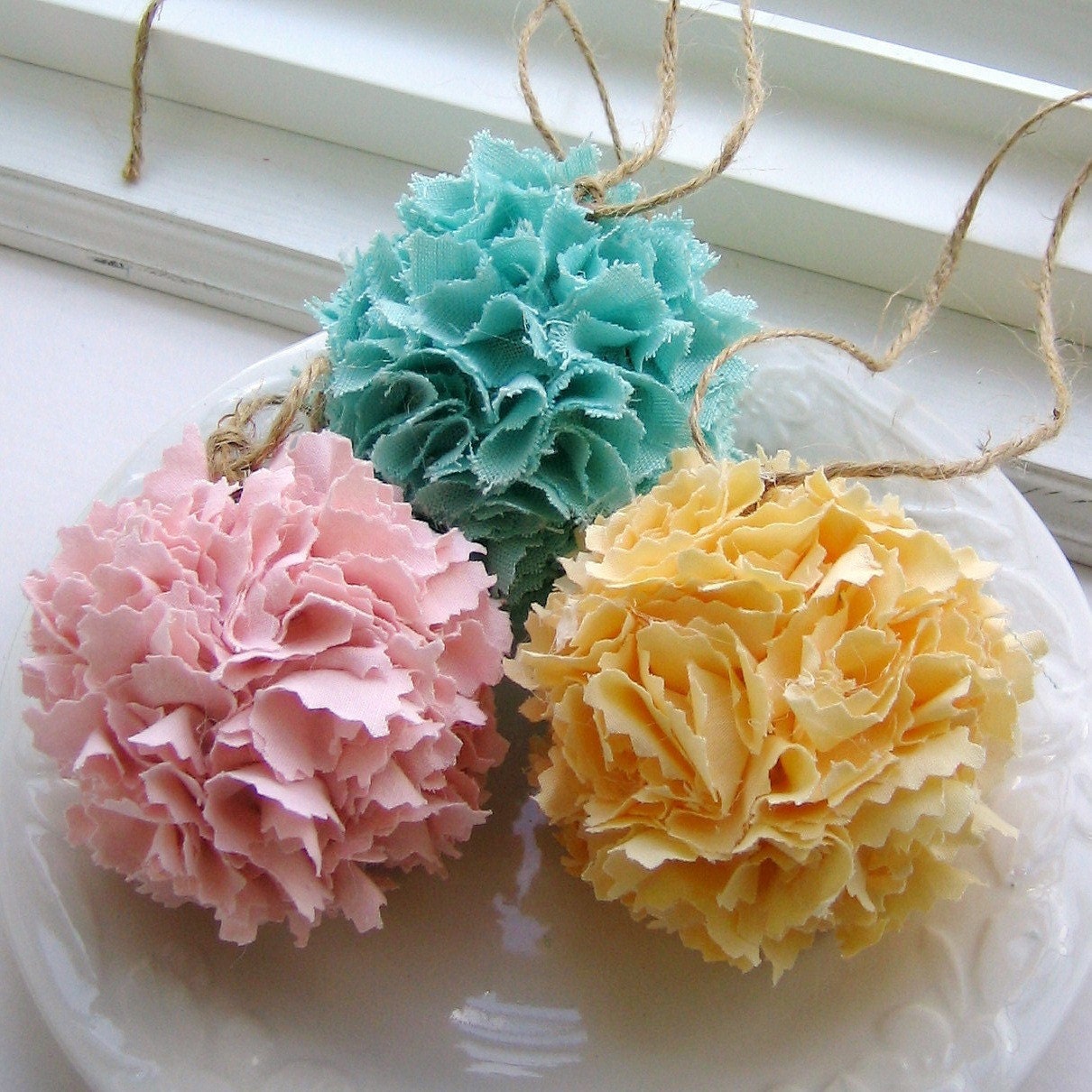 Pom Pom Fabric Pom Poms Pom Pom Ornaments Home by tracyBdesigns