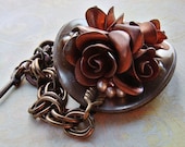 Sophia  Vintage Copper Flower, Pearl and Celluloid Button Bracelet