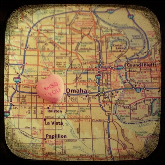 miss you omaha candy heart map art  5x5 ttv photo print - free shipping