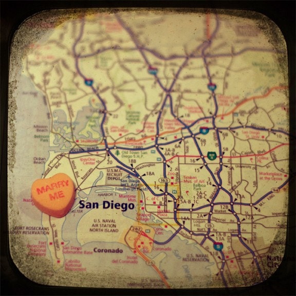 marry me san diego custom candy heart map art 5x5 ttv photo print