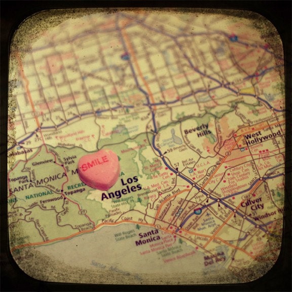 smile los angeles candy heart map art 5x5 ttv photo print - free shipping