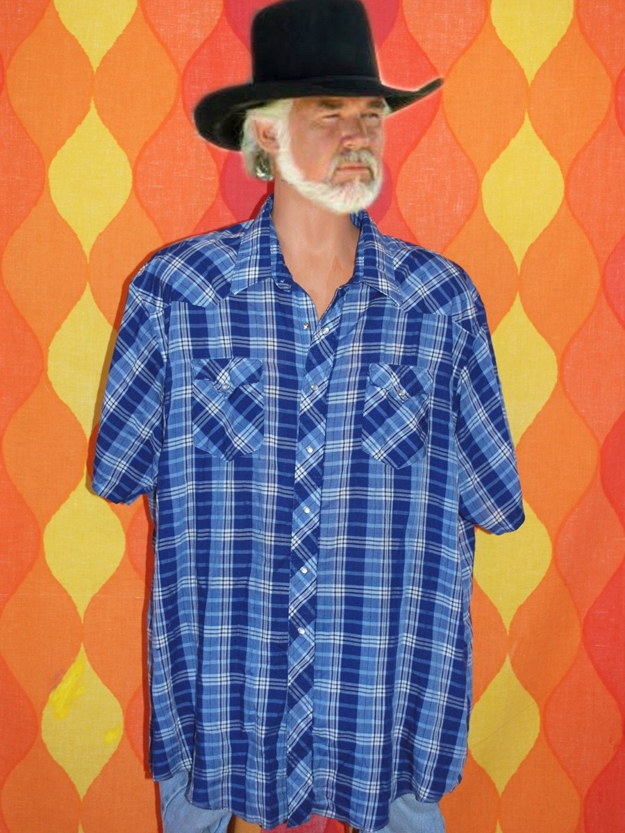 vintage 80s short sleeve wrangler WESTERN button down pearl snaps cowboy rockstar shirt XXL