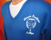 vintage 60s sweater WARNER southern college university v-neck christian Large cross soft 70s