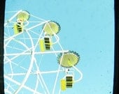 Up...Up...and Away... - 8x8" whimsical fairground Photo - childs room, nursery decor, bright summer blue and yellow tones