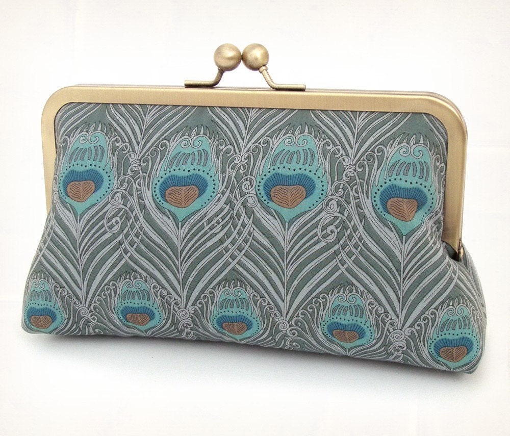 Teal peacock clutch : Silk-lined purse / wedding / bridesmaid / party