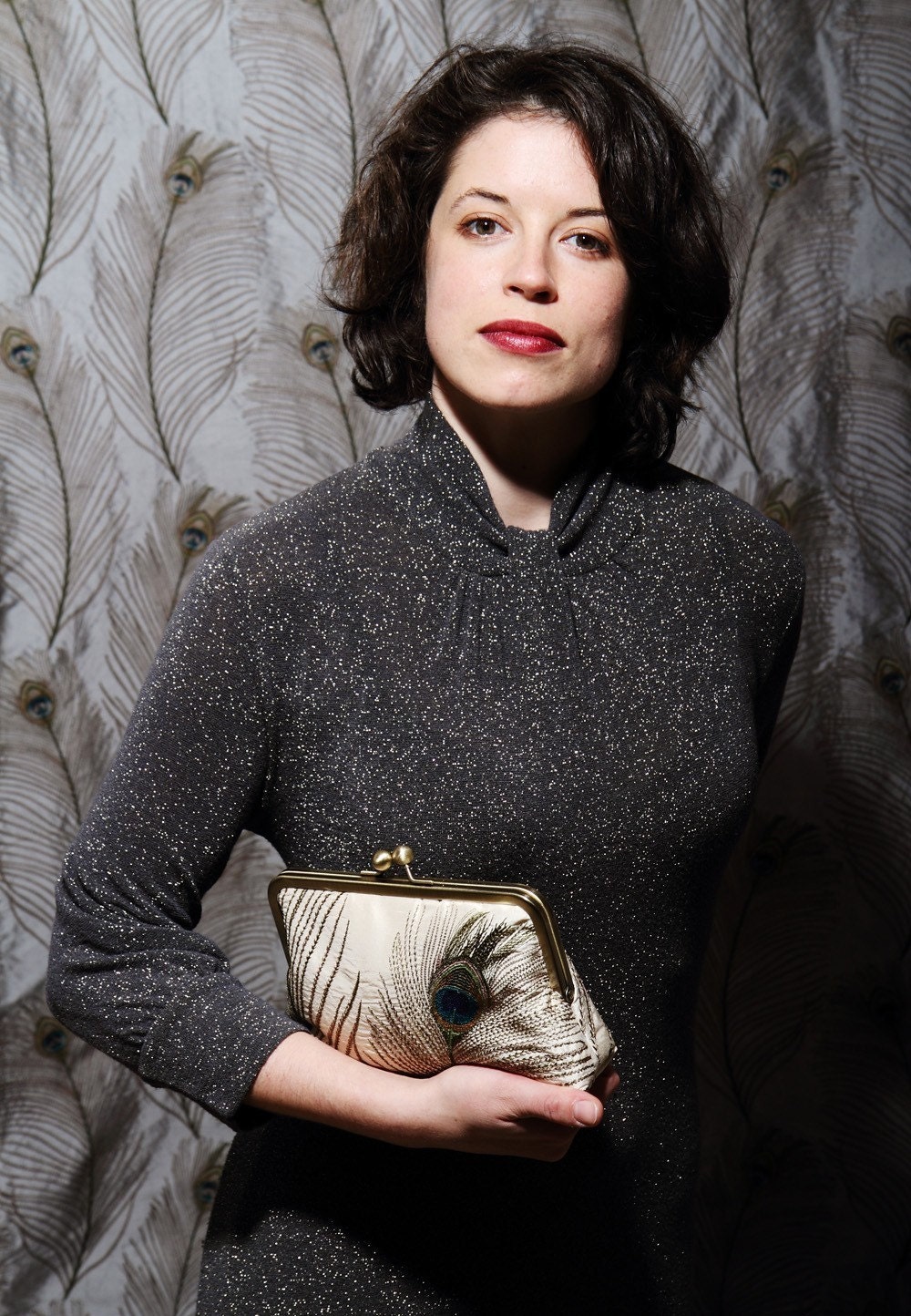 Silk peacock feathers - luxury clutch bag