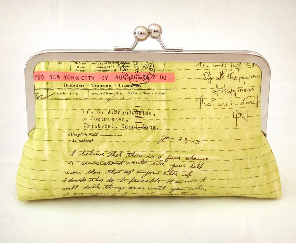 clutch purse, chartreuse telegram