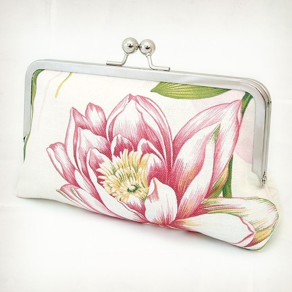 Peony & lotus clutch : Romantic purse for wedding / bridal / party