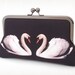 Two swans clutch bag, silk purse, black and white, bridal accessory, bridesmaid gift