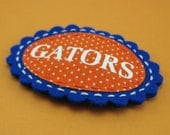 Scallop Oval University of Florida Gators Hair Clip in Royal Blue Felt and Orange Polka Dot Fabric