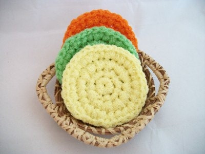 Three round Scrubbies, the Citrus Collection