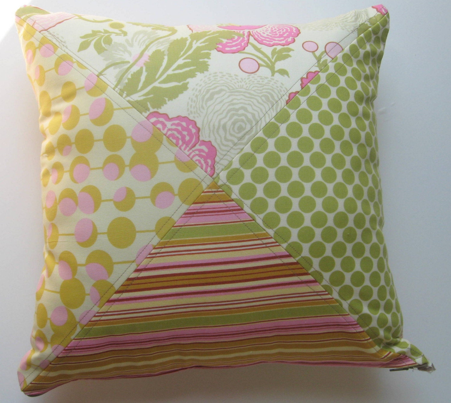 Decorative Pillow Square 16 Inch by 16 Inch Handmade with Amy Butler Fabroc  Quilted Pinwheel Pink Passion