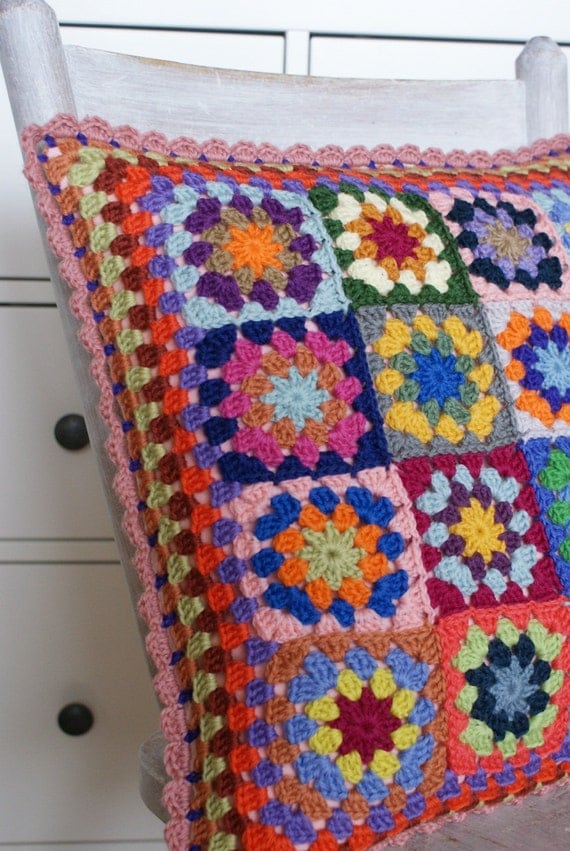 crochet 'granny square' cushion cover by dutchsisters on Etsy
