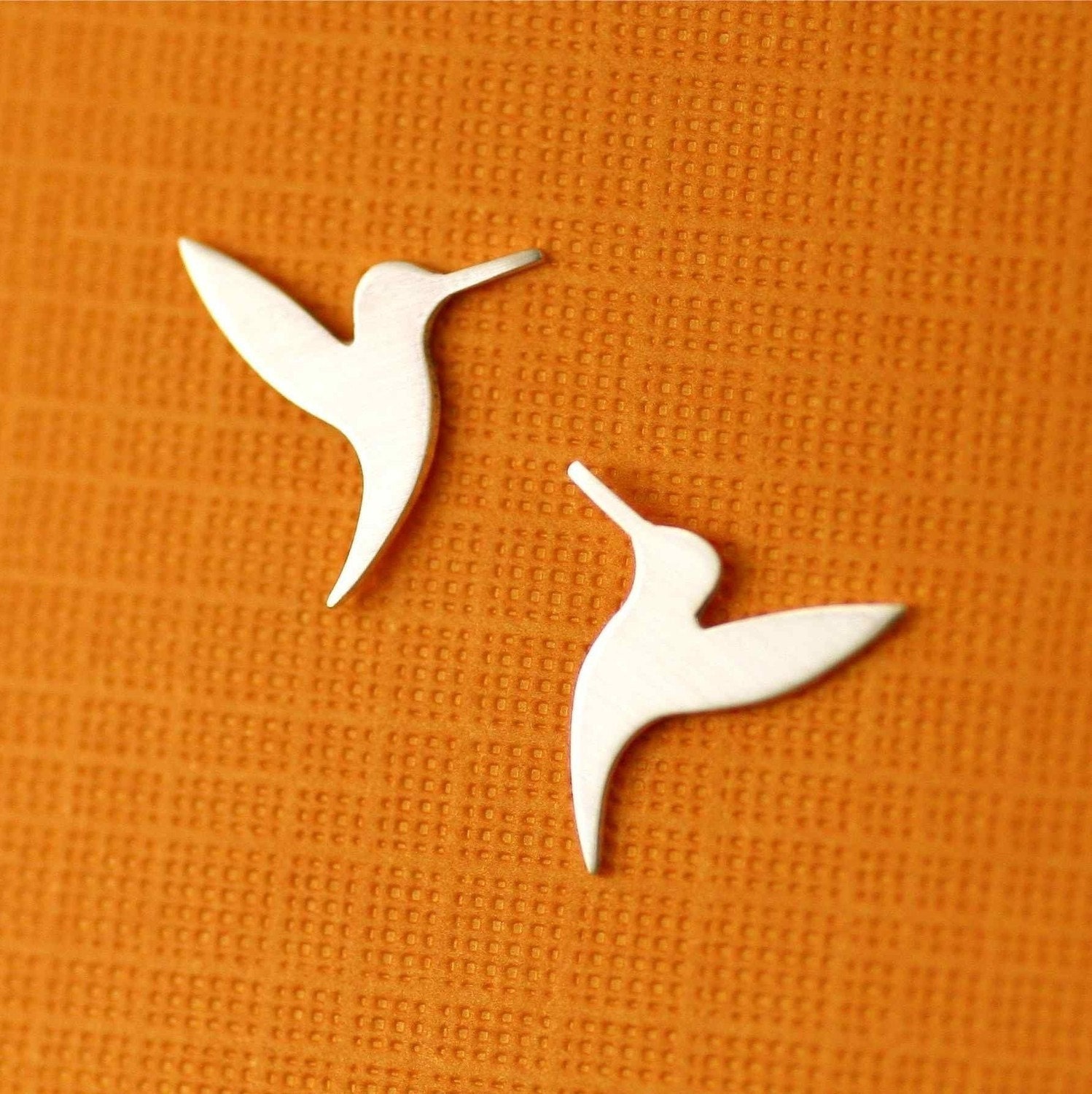 Fluttering Hummingbird Silhouette Stud Earrings in Silver