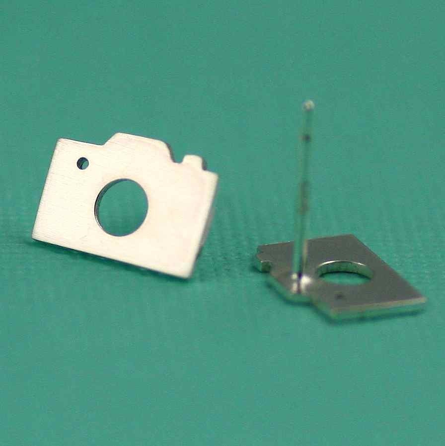 Camera Silhouette Stud Earrings in Silver