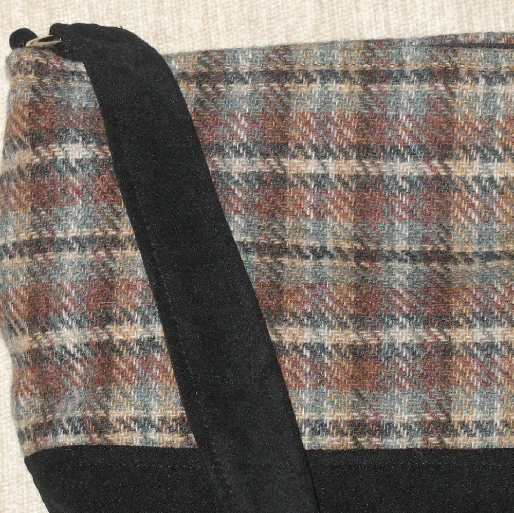 Gray and Camel Plaid vintage wool handbag