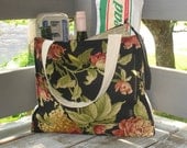 Black floral shopping tote