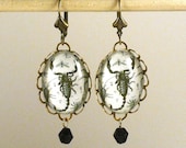 Rock Me like a Hurricane- vintage inspired scorpion dangle engraving earrings with black faceted crystal beads